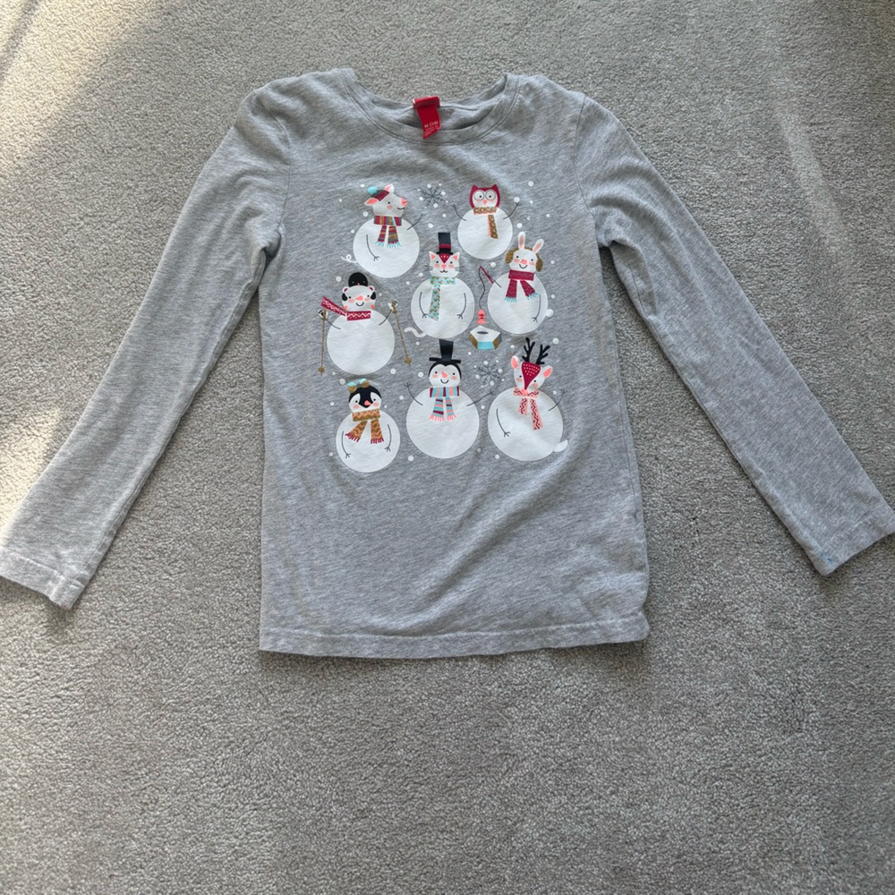 Gray Kids Long Sleeve Tee with Snowman Design